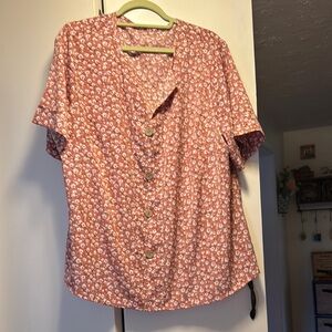 SHEIN Pink Flutter Sleeve Wrap Blouse